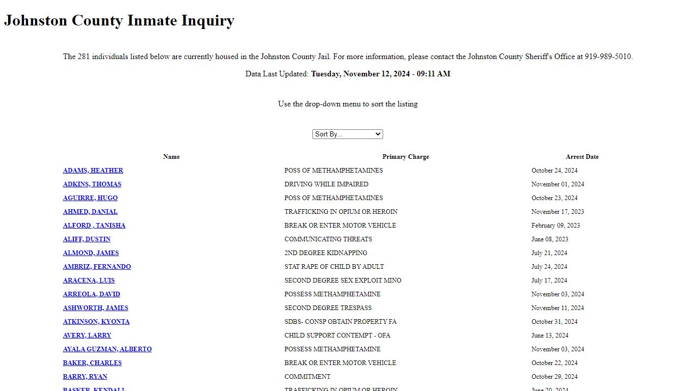 Johnston County Inmate Inquiry - Johnston County, North Carolina