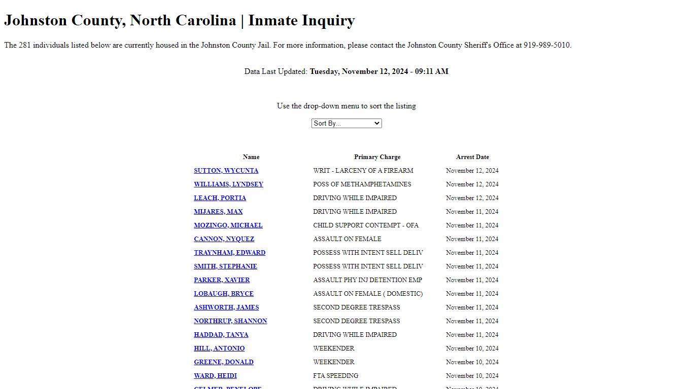 Johnston County, North Carolina | Inmate Inquiry